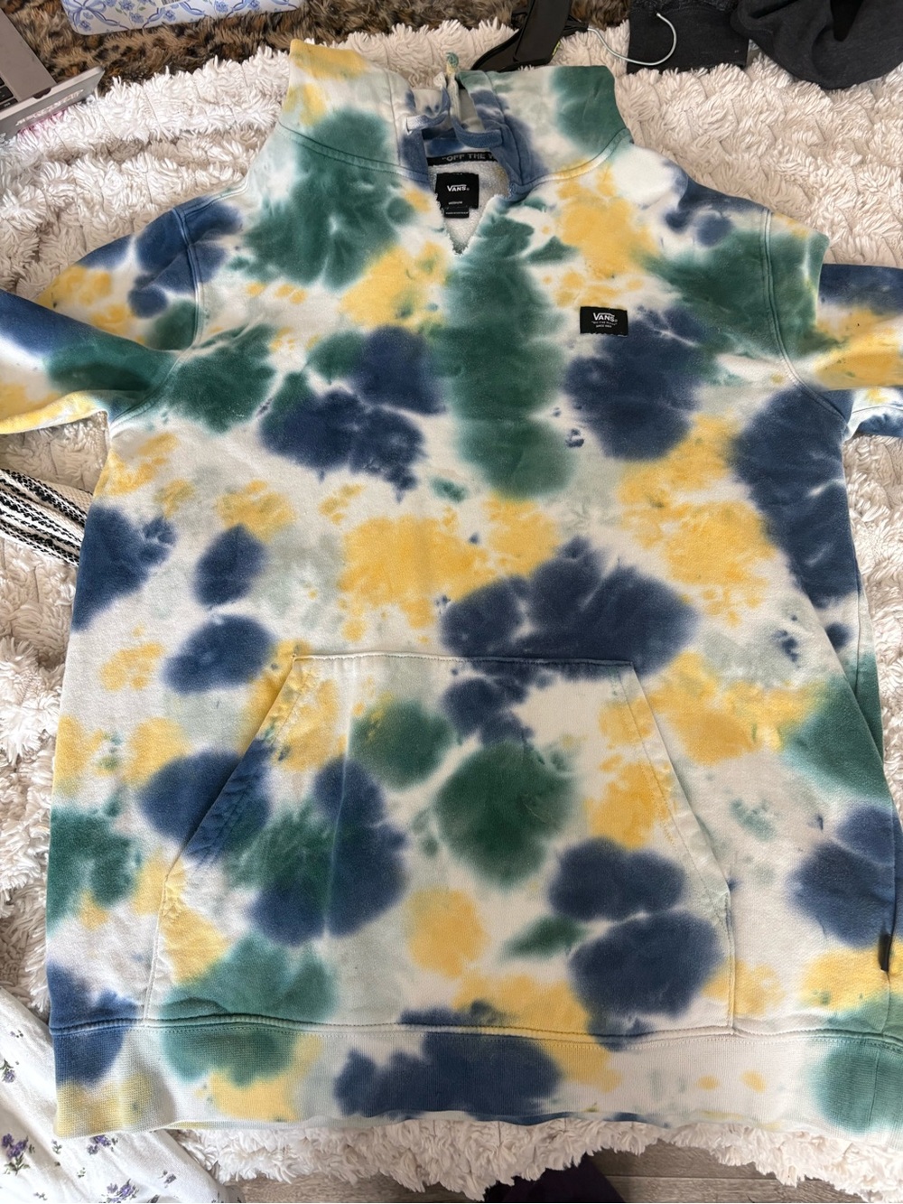 Vans Men’s Tie-Dye Turtleneck Hoodie — Green, Navy & Yellow